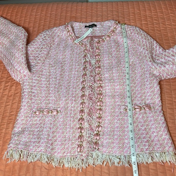 Michael Simon Pink Cream Tweed with Pearl and Gold Details Blazer Jacket size LP - Picture 14 of 17